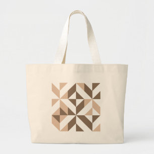 Brown Beige Geometric Cube Pattern Jumbo Stoffbeutel
