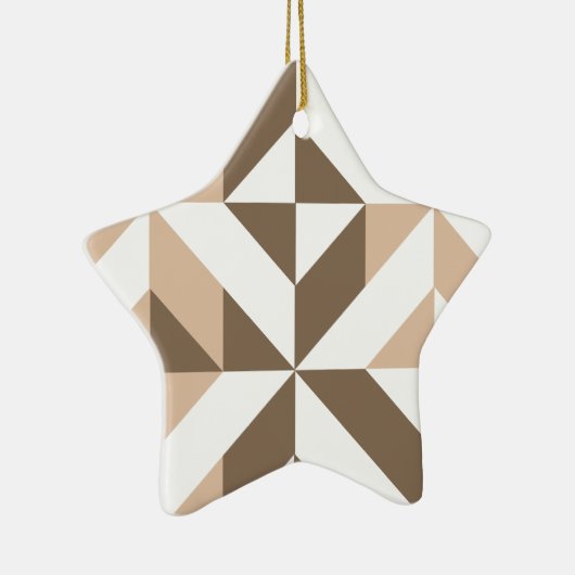 Brown Beige Geometric Cube Pattern Keramikornament (Rechts)