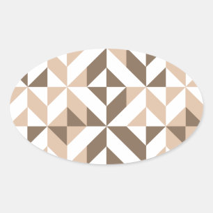 Brown Beige Geometric Cube Pattern Ovaler Aufkleber