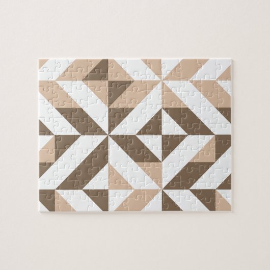 Brown Beige Geometric Cube Pattern Puzzle (Horizontal)