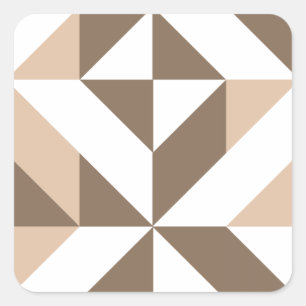Brown Beige Geometric Cube Pattern Quadratischer Aufkleber