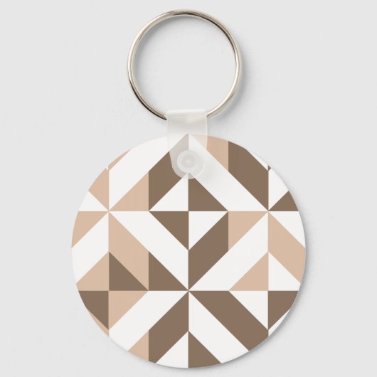 Brown Beige Geometric Cube Pattern Schlüsselanhänger (Vorderseite)