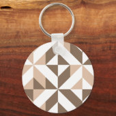 Brown Beige Geometric Cube Pattern Schlüsselanhänger (Vorderseite)