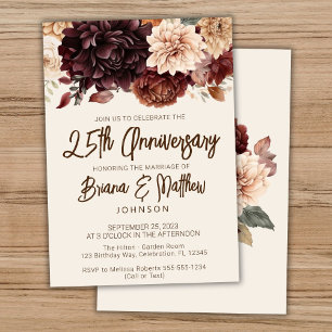 Brown Beige Ivory Floral 25. Hochzeitstag Einladung