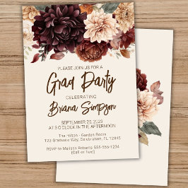 Brown Beige Ivory Floral Abschluss Grad Party Einladung
