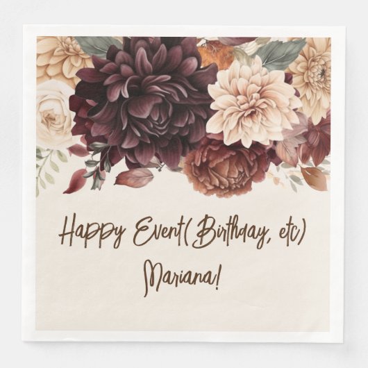 Brown Beige Ivory Floral Party Napkins Serviette (Vorderseite)