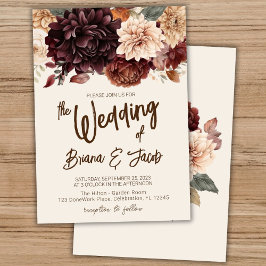 Brown Beige Ivory Floral Wedding Einladung