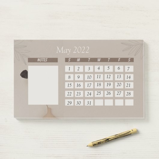 Brown Beige Minimalistischer Monatskalender Post-it Klebezettel (Auf Schreibtisch)