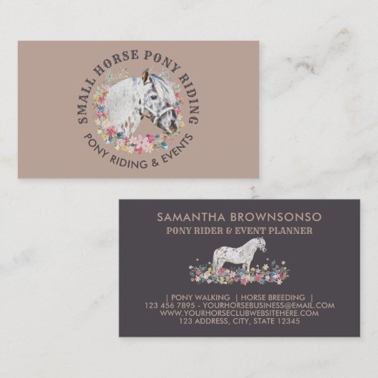 Brown Beige Pony Reitpferd Pferd Visitenkarte (Vorne/Hinten)