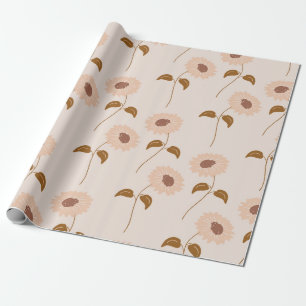 Brown Beige Retro Y2K Hippie Sonnenblumenmuster Geschenkpapier