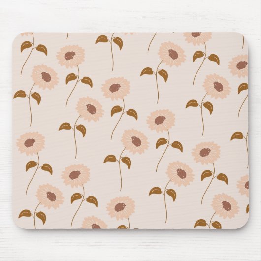 Brown Beige Retro Y2K Hippie Sonnenblumenmuster Mousepad (Vorne)