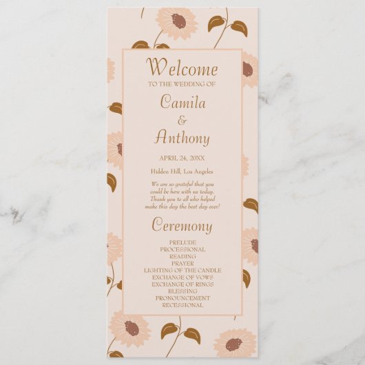 Brown Beige Retro Y2K Hippie Sonnenblumenmuster Programm (Vorderseite)