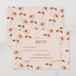 Brown Beige Retro Y2K Hippie Sonnenblumenmuster RSVP Karte