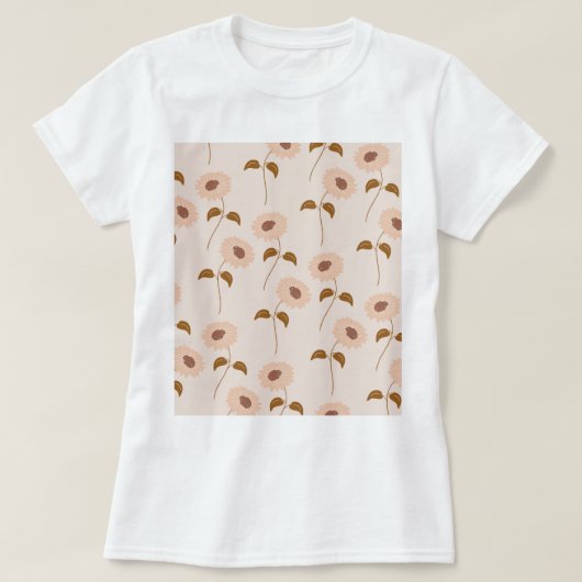 Brown Beige Retro Y2K Hippie Sonnenblumenmuster T-Shirt (Design vorne)