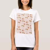 Brown Beige Retro Y2K Hippie Sonnenblumenmuster T-Shirt (Vorderseite)