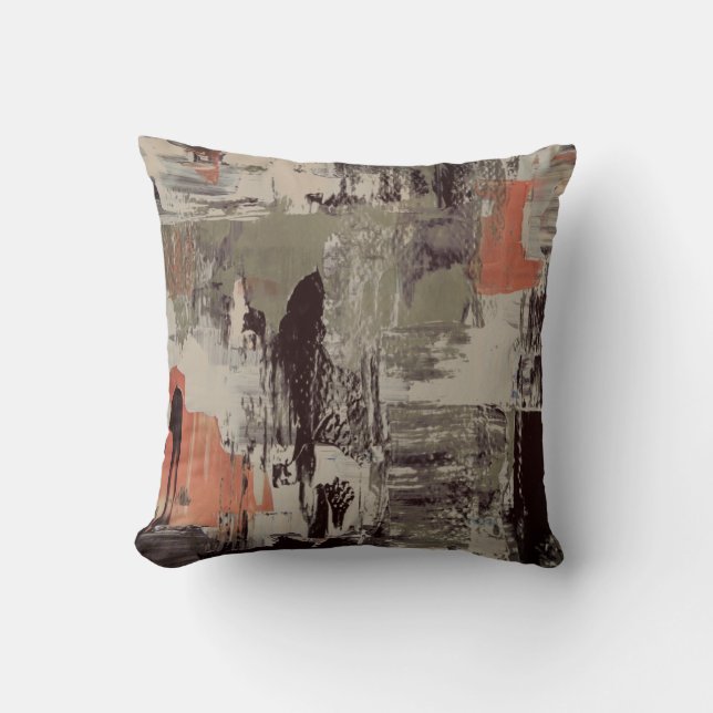 Brown Beige Rust & Green Artistic Abstrakt Kissen (Vorderseite)