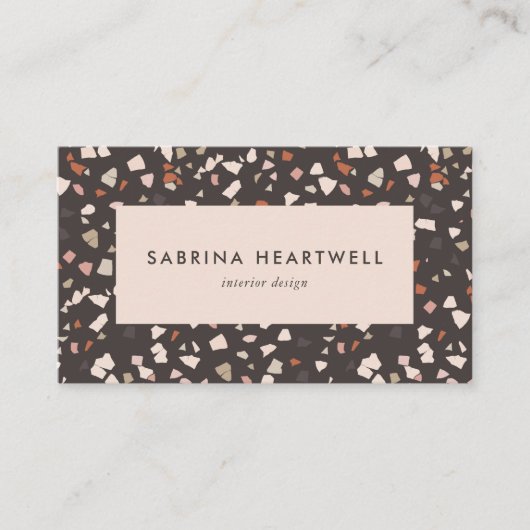 Brown Beige Rust Terrazzo Pattern Interior Design Visitenkarte (Vorderseite)