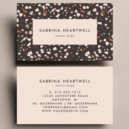 Brown Beige Rust Terrazzo Pattern Interior Design Visitenkarte