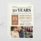 Brown Beige Simple Grid Newspaper 50 Jahre alt Einladung (Vorne/Hinten)