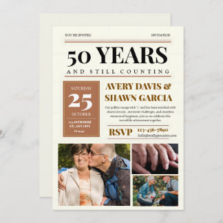 Brown Beige Simple Grid Newspaper 50 Jahre alt Einladung