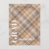 Brown Beige Tartan Karierter Abschluss Ankündigung Postkarte (Vorderseite)
