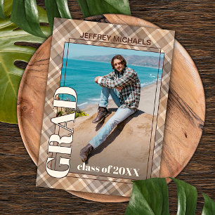 Brown Beige Tartan Karierter Abschluss Ankündigung Postkarte