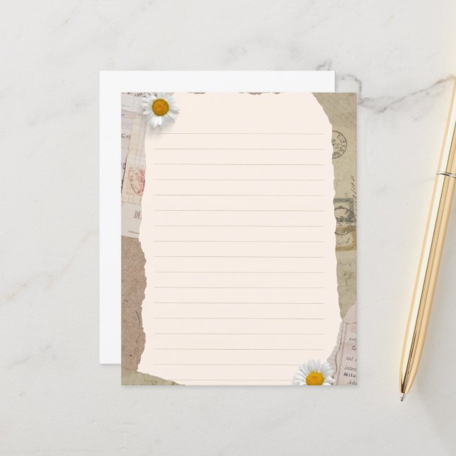 Brown Beige Vintage Scrapbook Lined Notes Papier (Vorderseite/Rückseite Beispiel)