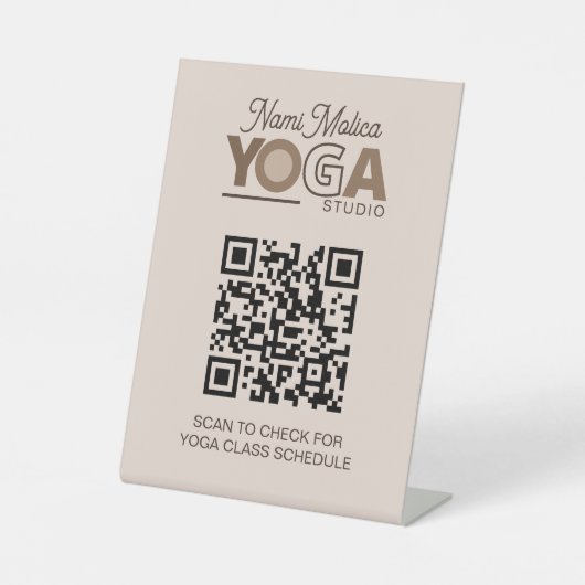 Brown Beige Yoga Studio Class Schedule QR Code Sockelschild (Vorderseite)