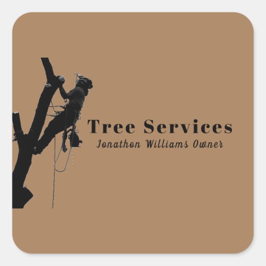 Brown Beruflich Tree Trimming Service Business Quadratischer Aufkleber (Vorderseite)