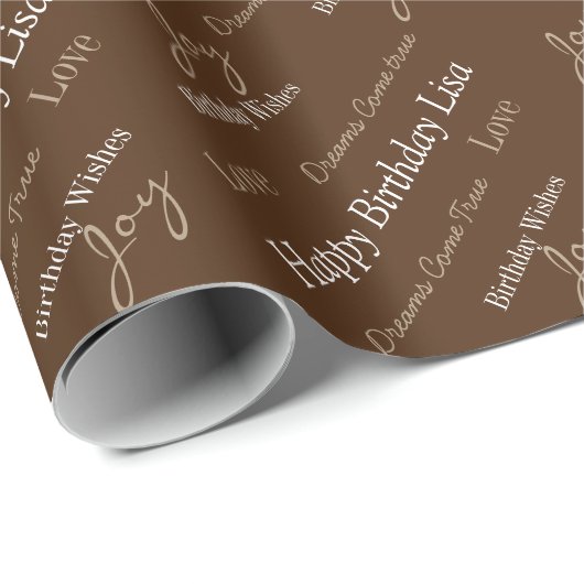 Brown Birthday Wrapping Paper Individuelle Name Geschenkpapier (Rolleneckpunkt)