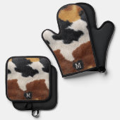 Brown black and white cowhide texture throw pillow ofenhandschuh & Topflappen-Set (Vorderseite/Rückseite)