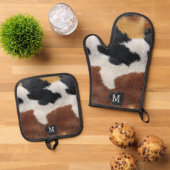 Brown black and white cowhide texture throw pillow ofenhandschuh & Topflappen-Set (Oben Unten)