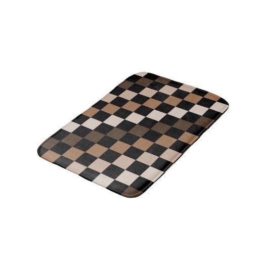 Brown Black Checkered Gingham Pattern Badematte (Schrägansicht)
