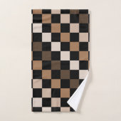 Brown Black Checkered Gingham Pattern Badhandtuch Set (Handtuch)