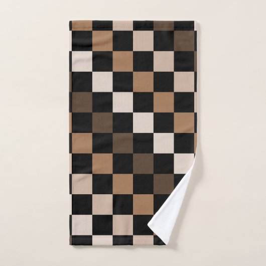 Brown Black Checkered Gingham Pattern Badhandtuch Set (Handtuch)