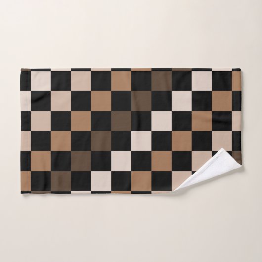 Brown Black Checkered Gingham Pattern Badhandtuch Set (Handtuch)