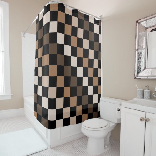 Brown Black Checkered Gingham Pattern Duschvorhang (Beispiel)