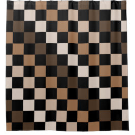 Brown Black Checkered Gingham Pattern Duschvorhang