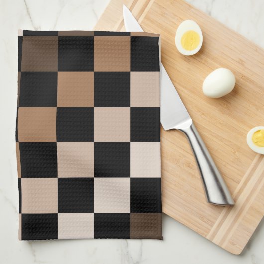 Brown Black Checkered Gingham Pattern Geschirrtuch (Viertel Falte)