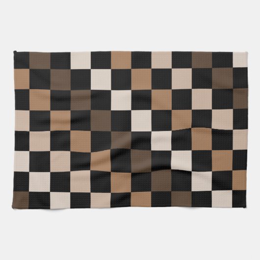 Brown Black Checkered Gingham Pattern Geschirrtuch (Horizontal)