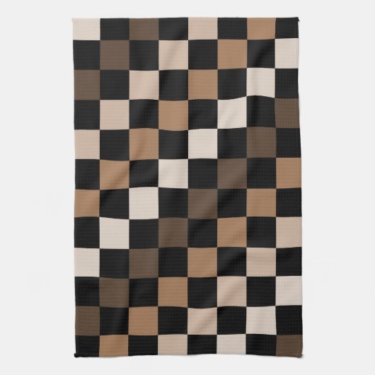 Brown Black Checkered Gingham Pattern Geschirrtuch (Vertikal)