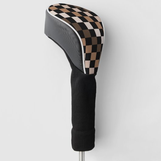 Brown Black Checkered Gingham Pattern Golf Headcover (angewinkelt)