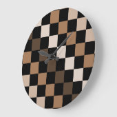 Brown Black Checkered Gingham Pattern Große Wanduhr (Winkel)