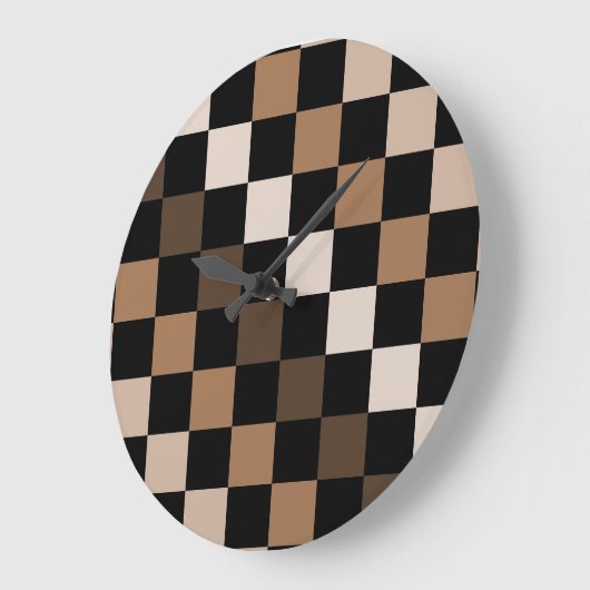 Brown Black Checkered Gingham Pattern Große Wanduhr (Winkel)