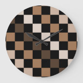 Brown Black Checkered Gingham Pattern Große Wanduhr (Vorderseite)