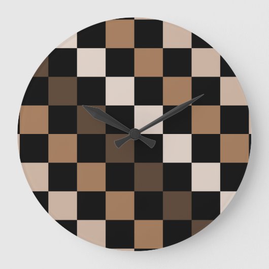 Brown Black Checkered Gingham Pattern Große Wanduhr (Vorderseite)