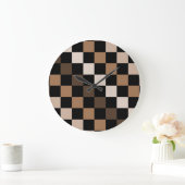 Brown Black Checkered Gingham Pattern Große Wanduhr (Zuhause)