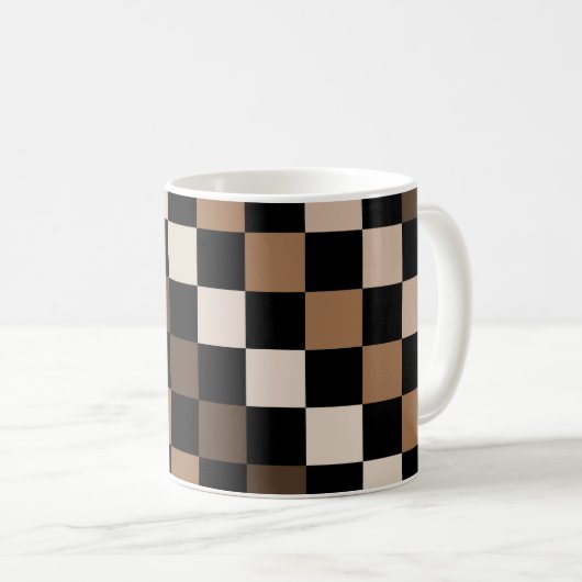 Brown Black Checkered Gingham Pattern Kaffeetasse (VorderseiteRechts)