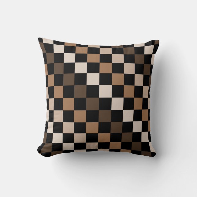 Brown Black Checkered Gingham Pattern Kissen (Vorderseite)