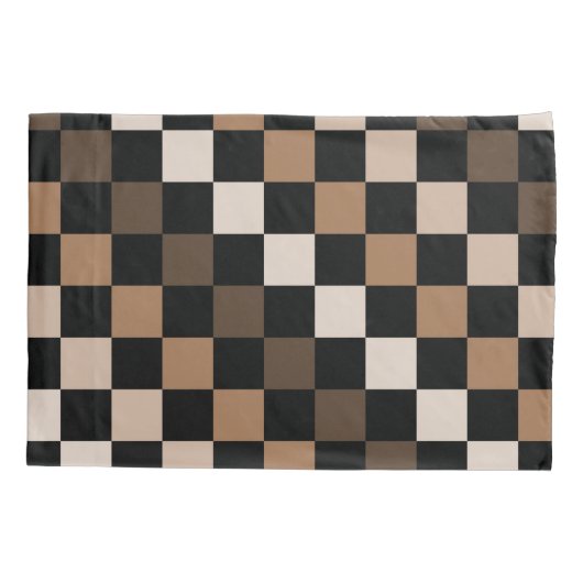 Brown Black Checkered Gingham Pattern Kissenbezug (Rückseite)
